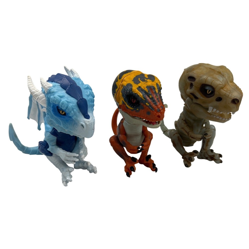 WowWee Fingerlings Untamed Ice Dragon Raptor Skeleton T-Rex Set of 3 Tested